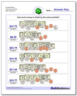 Counting Money Small Coins and Bills /worksheets/money.html Worksheet
