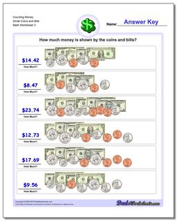 Counting Money Small Coins and Bills Worksheet