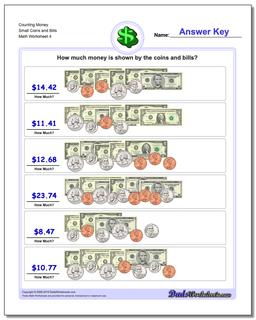 Counting Money Small Coins and Bills Worksheet