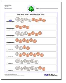 Printable counting coins worksheet with answer key