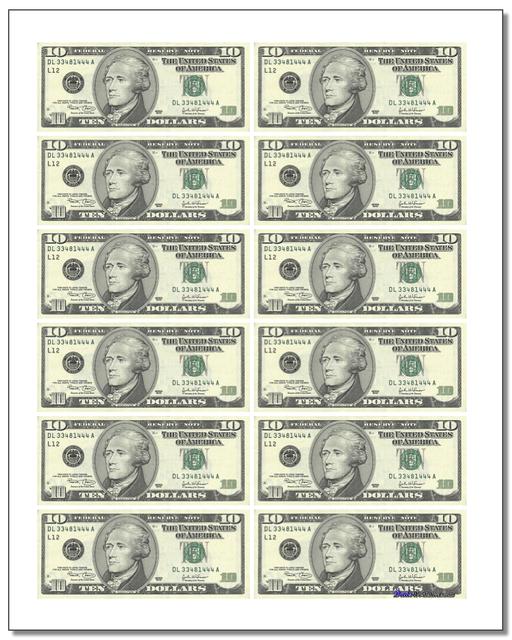 Free Printable Ten Dollar Bills