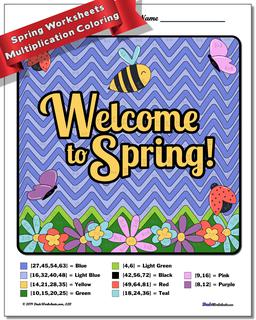 Spring Multiplication Color by Number Worksheet