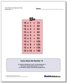 Color Single Fact Multiplication Worksheet Table