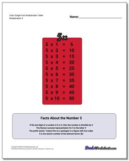Color Single Fact Multiplication Worksheet Table
