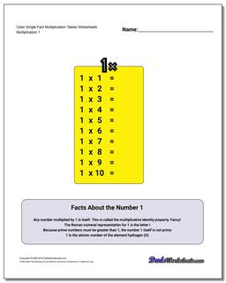 Color Single Fact Multiplication Tables Worksheet