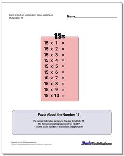 Color Single Fact Multiplication Tables Worksheet