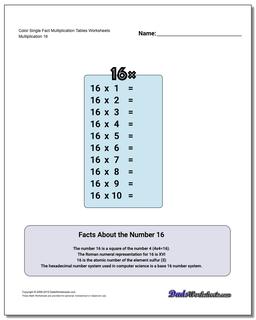 Color Single Fact Multiplication Tables Worksheet