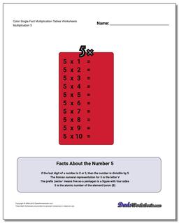 Color Single Fact Multiplication Tables Worksheet