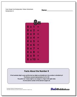 Color Single Fact Multiplication Tables Worksheet