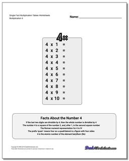 Single Fact Multiplication Tables Worksheet