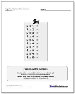 Single Fact Multiplication Tables Worksheet