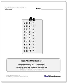 Single Fact Multiplication Tables Worksheet