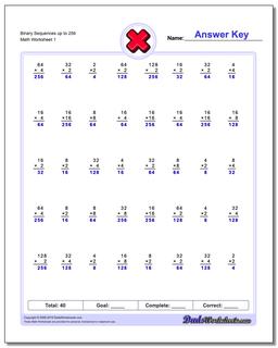 Binary Sequences up to 256 Multiplication Worksheet