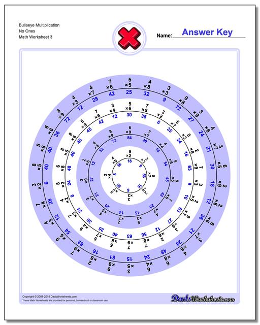 Bullseye Multiplication Worksheet No Ones