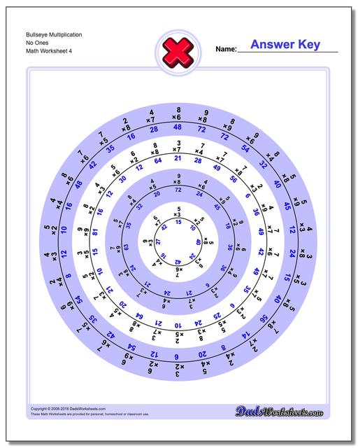 Bullseye Multiplication Worksheet No Ones