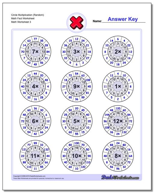 Circle Multiplication (Random) Math Fact Worksheet