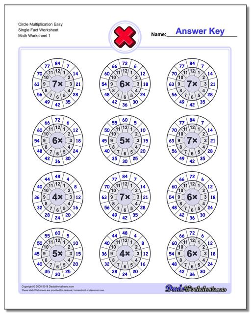 Multiplication Worksheet Circle Easy Single Fact Worksheet