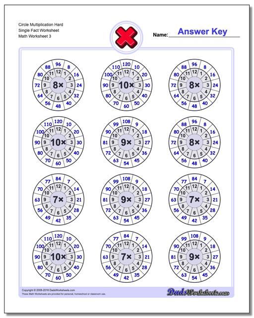 Circle Multiplication Hard Single Fact Worksheet