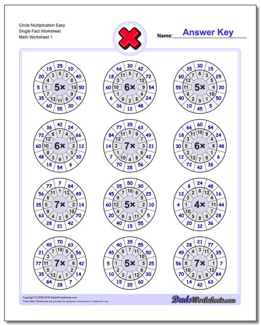 Multiplication Worksheet Circle Easy Single Fact Worksheet