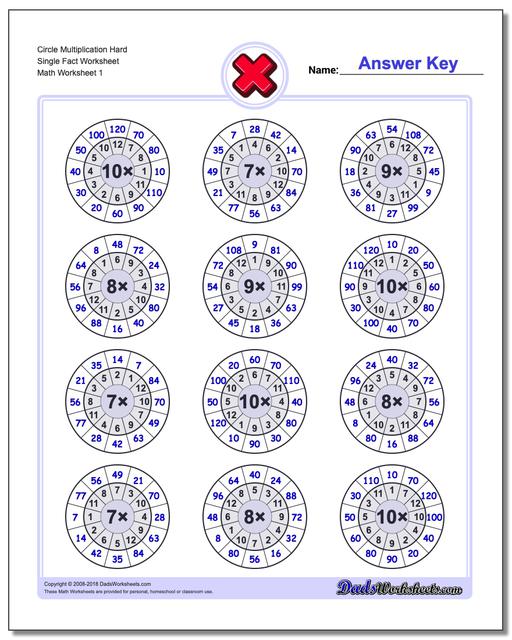 Multiplication Worksheet Circle Hard Single Fact Worksheet