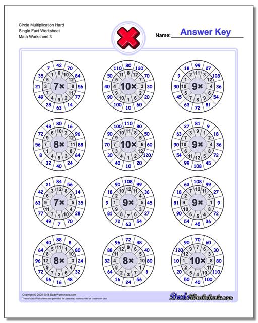 Circle Multiplication Hard Single Fact Worksheet