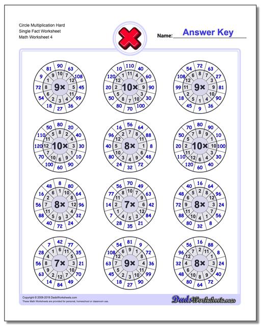 Circle Multiplication Hard Single Fact Worksheet