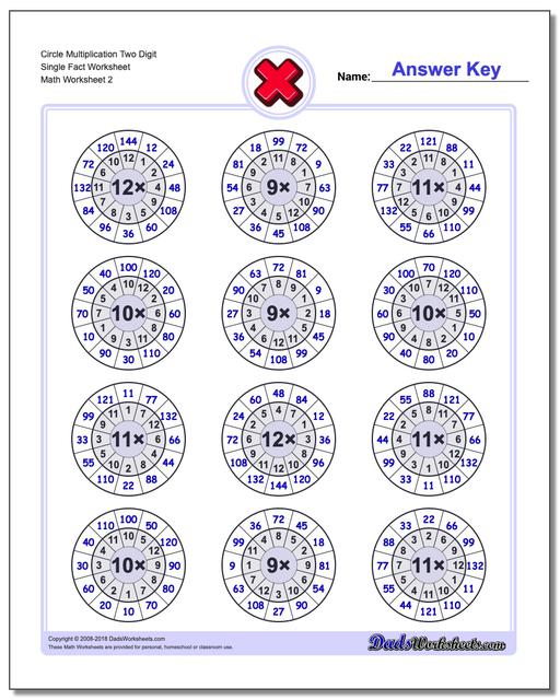 Circle Multiplication Two Digit Single Fact Worksheet www.dadsworksheets.com/worksheets/multiplication.html