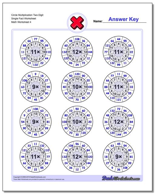 Circle Multiplication Two Digit Single Fact Worksheet