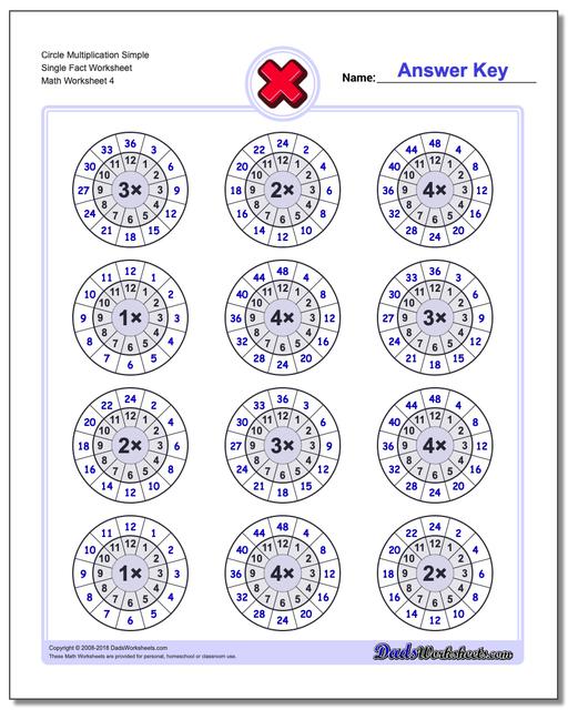 Circle Multiplication Simple Single Fact Worksheet