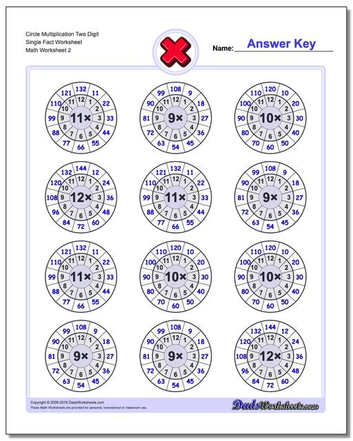 Circle Multiplication Two Digit Single Fact Worksheet www.dadsworksheets.com/worksheets/multiplication.html