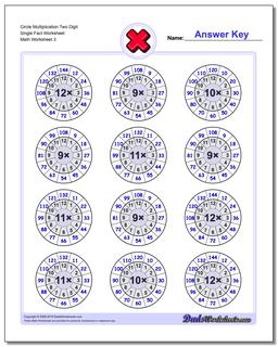 Circle Multiplication Two Digit Single Fact Worksheet