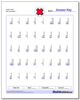 Perfect Cubes Multiplication Worksheet