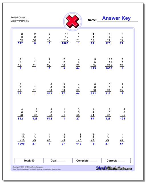 Perfect Cubes Worksheet