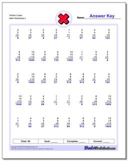 Perfect Cubes Worksheet