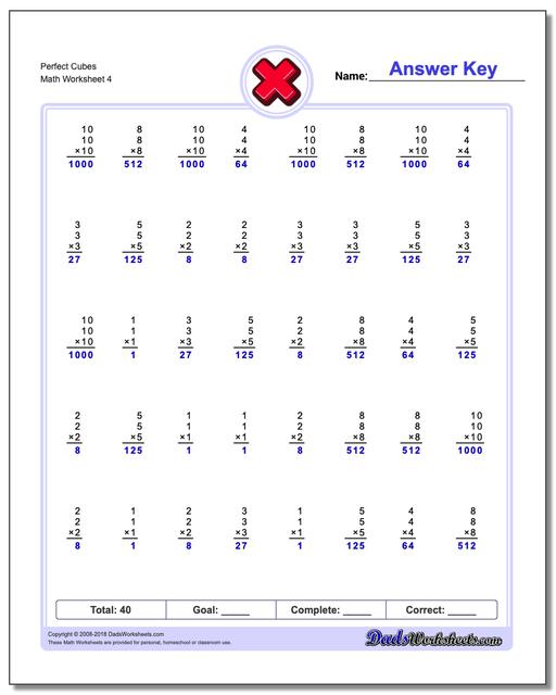 Perfect Cubes Worksheet