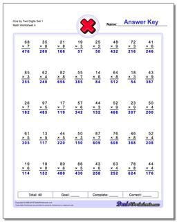 One by Two Digits Set 1 Worksheet