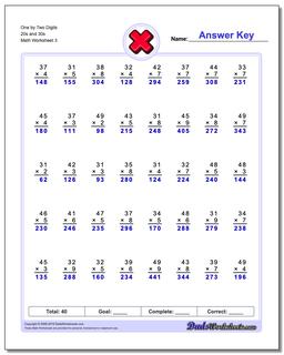 One by Two Digits 20s and 30s Worksheet