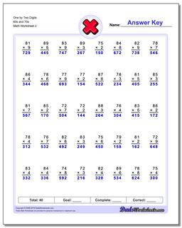 One by Two Digits 60s and 70s /worksheets/multiplication.html Worksheet
