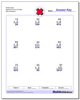 Multiple Digits Beginning Two by Two Digits Multiplication Worksheet
