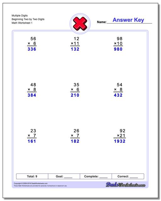 Multiple Digits Beginning Two by Two Digits Multiplication Worksheet