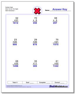 Multiple Digits More Two by Two Digits Multiplication Worksheet