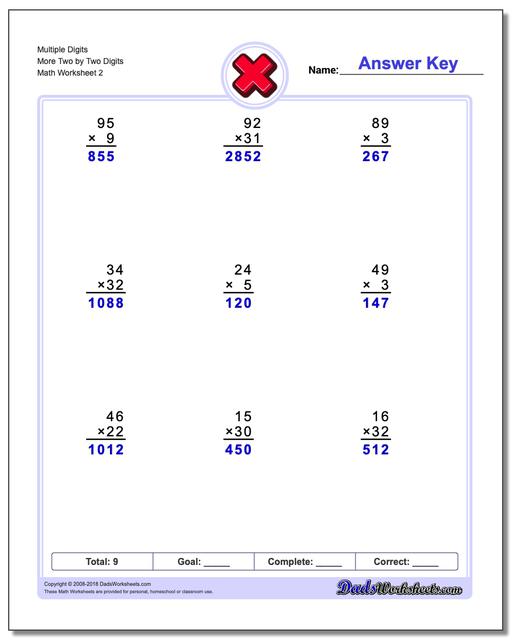 Multiple Digits More Two by Two Digits www.dadsworksheets.com/worksheets/multiplication.html Worksheet