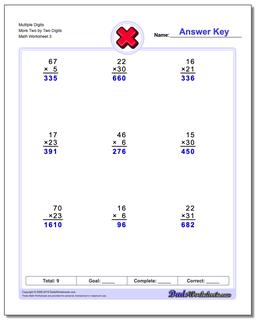 Multiple Digits More Two by Two Digits Worksheet