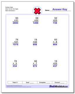 Multiple Digits More Two by Two Digits Worksheet