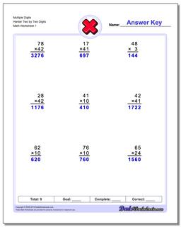 Multiple Digits Harder Two by Two Digits Multiplication Worksheet