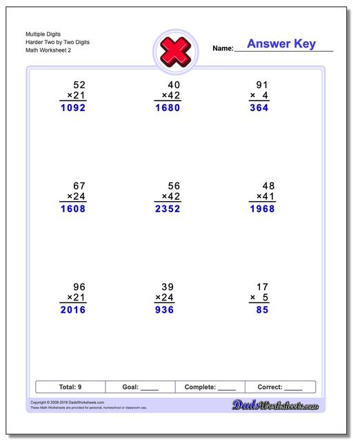Multiple Digits Harder Two by Two Digits www.dadsworksheets.com/worksheets/multiplication.html Worksheet