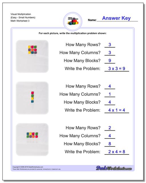 Visual Multiplication Worksheet (EasySmall Numbers)
