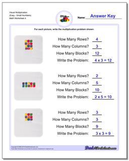 Visual Multiplication Worksheet (EasySmall Numbers)