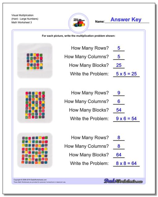 Visual Multiplication Worksheet (HardLarge Numbers)