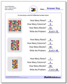 Visual Multiplication Worksheet (HardLarge Numbers)